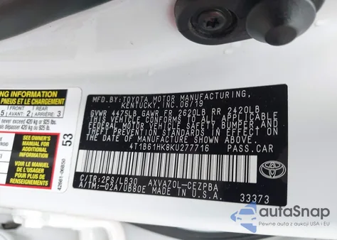 2019 Toyota Camry Xse из США, поврежденный, VIN 4T1B61HK8KU277716